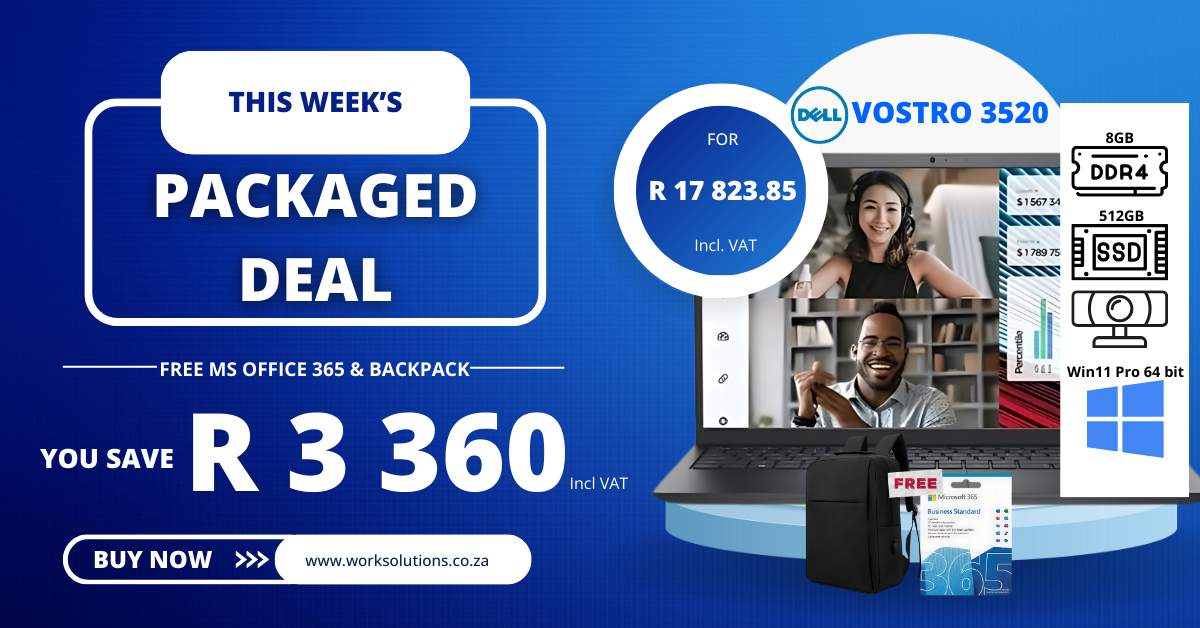 Buy Dell Vostro and Get Free Microsoft 365 Package and Backpack to the value of R 3 360